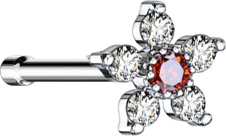 Produktbild Star Piercing Nasenstecker gerade silber Blume mit Kristall rot und silber (Chirurgenstahl 316L, Messing)