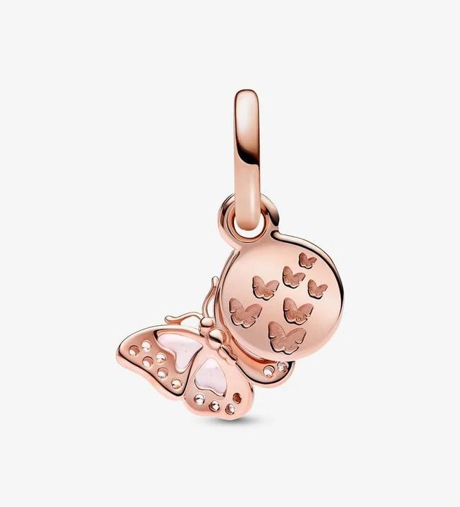 Produktbild Pandora Rosafarbener Schmetterling & Spruch Doppelter Charm (Metall rosévergoldet)