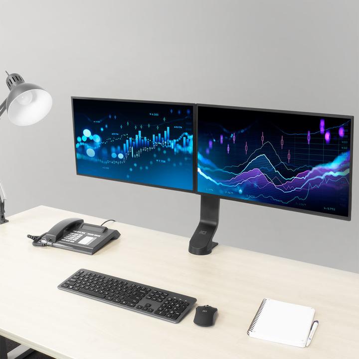 Image du produit Support de bureau pour écran avec barre transversale, 2 écrans jusqu'à 27 pouces, avec vis à molette (Tables, 27")