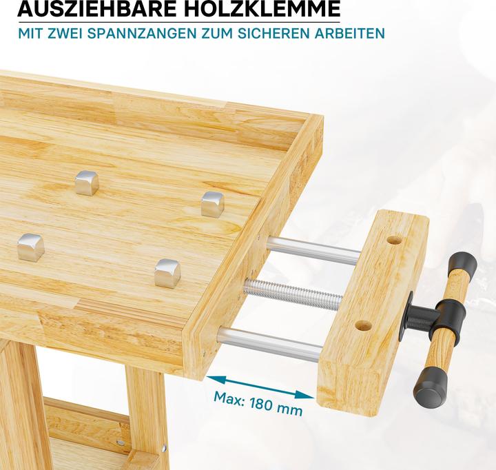 Produktbild Wiltec Werkbank 151x61,5x86cm aus Holz Werktisch 150kg Arbeitstisch Hobelbank (61.50 cm, 151 cm)