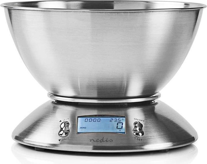 Nedis Digital Kitchen Scale - Illuminated LCD - Temperature Sensor - Alarm Timer - Removable Sc