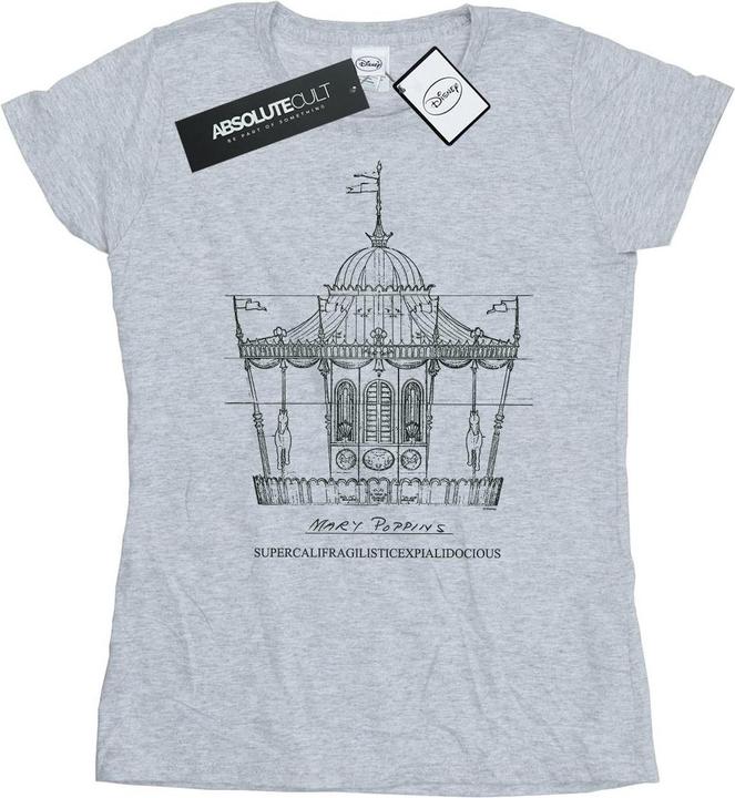 Actual product image Disney Womens/Ladies Mary Poppins Carousel Sketch Cotton T-Shirt (XXL)