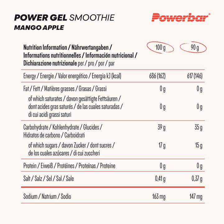 Valeurs nutritives et ingrédients Powerbar PowerGel Smoothie (Pomme, 16 pcs, 1440 g)