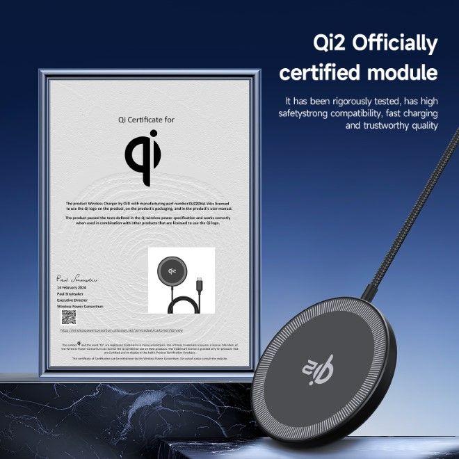 Immagine prodotto Duzzona Caricabatterie da auto V4 Qi2 15W MagSafe Wireless - Nero (15 W)
