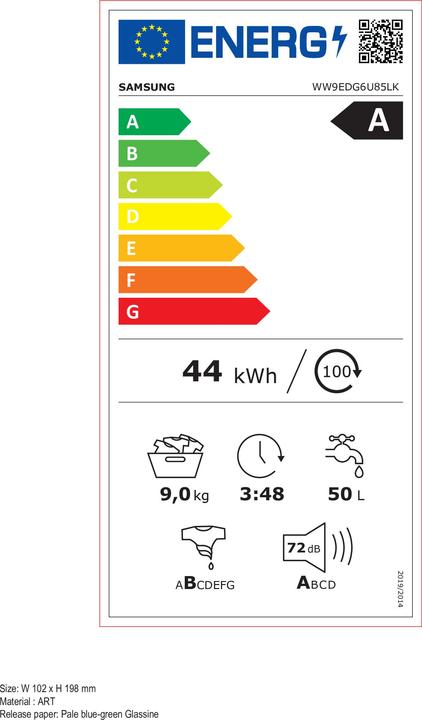 Etichetta energetica Samsung WW9EDG6U85LK (9 kg, A sinistra)