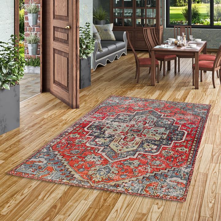 Actual product image Pergamon Kurzflor Designer Teppich Modern Vintage Orient Muster (80 x 150 cm)