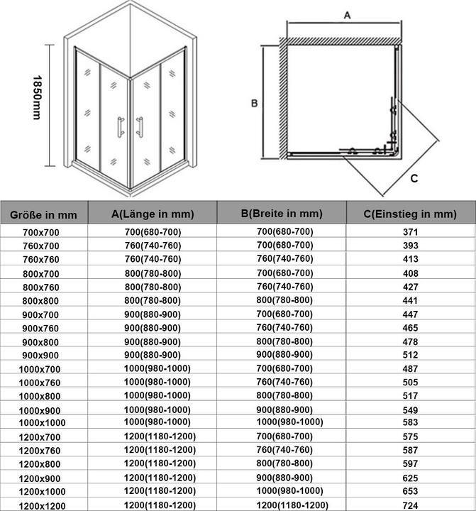 Produktbild SONNI Eck-Duschkabine 80*80*185 cm, ohne Duschwanne (80 cm, 120 cm, 185 cm)