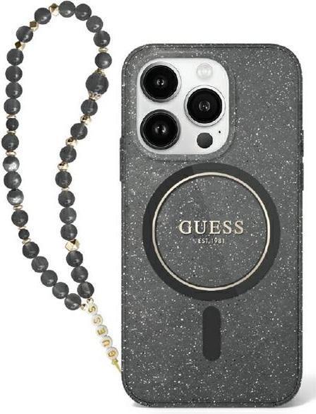 Actual product image Guess GUHMP16XHGCRELSK iPhone 16 Pro Max 6.9" czarny/czarny hardcase IML Glitter With Pearl Strap M
