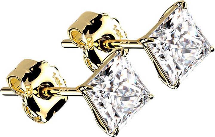 Produktbild Star Piercing Ohrstecker 14k gold mit quadratischem Kristall silber (14k Gold)