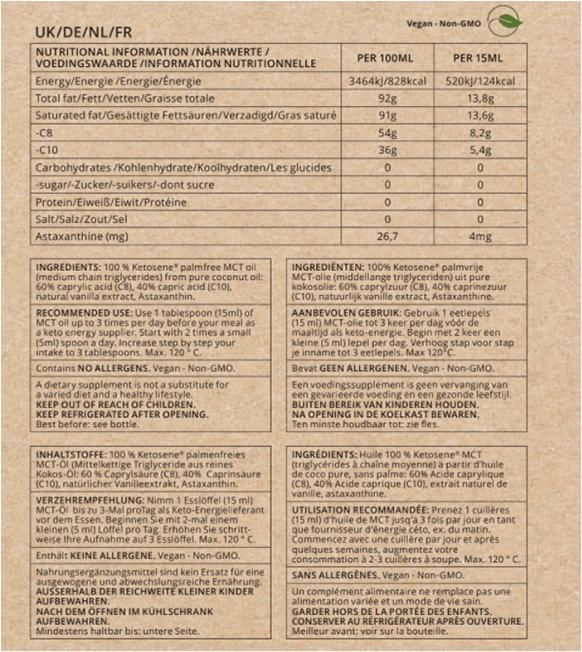 Nutritional values and ingredients Go-Keto Ketosene MCT oil (60/40) (1 Piece, Liquid)