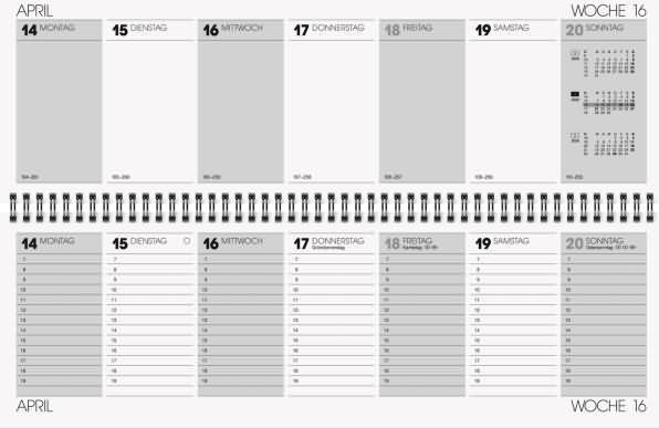 Produktbild Glocken Querkalender 42x13,7cm 1 Woche/2 Seiten grau Kalendarium 2025