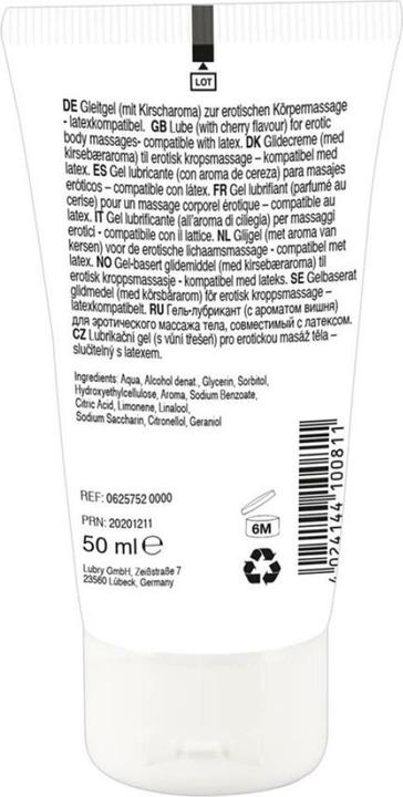 Nutritional values and ingredients Lick-it Erotic Massage Gel Cherry (50 ml)