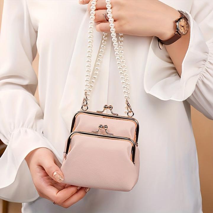Produktbild Only-Bags.Store Doppelte Kiss-Lock-Layer-Tasche, klassische Retro-Schultertasche, Kunstleder-Crossbody-Tasche