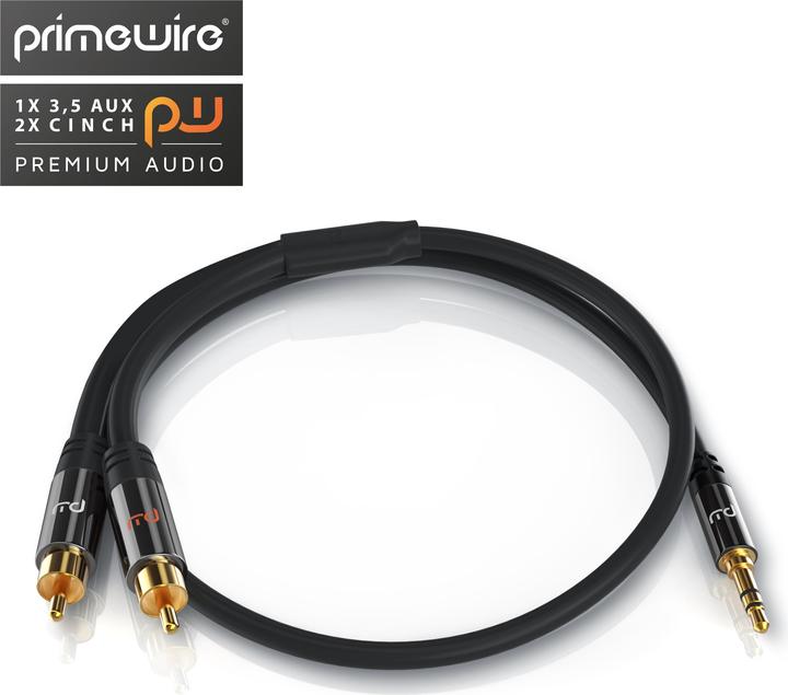 Produktbild Primewire Cinch zu 3,5mm Klinke Audio Kabel, Cinchkabel, RCA, AUX, Stereo HiFi Adapter mehrfach geschirmt (2 m, 3.5mm Klinke (AUX), Cinch)