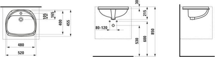 Image du produit Laufen Bijou lavabo encastré, par le bas, avec plage de robinetterie, 1 trou pour robinetterie, ave (455 mm, 520 mm)