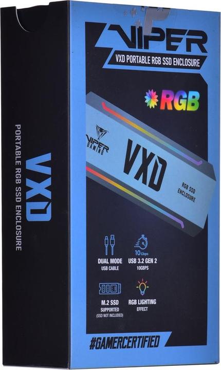 Actual product image Patriot ext storage enclosure for NVMe SSD USB 3.2 RGB (M.2 2242, M.2 2230, M.2 2280, M.2 2260)