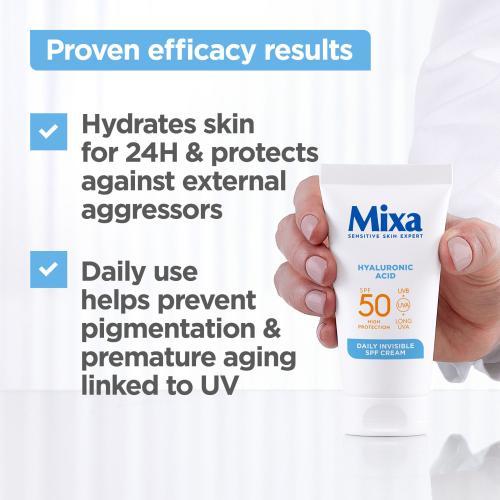 Immagine prodotto Mixa Crema all'acido ialuronico quotidianamente invisibile con SPF (Crema solare, SPF 50, 50 ml)