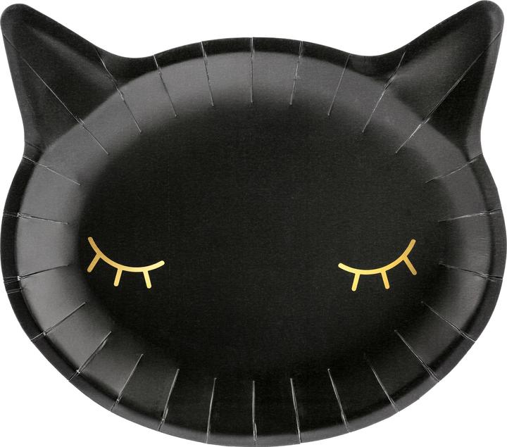 Partydeco Teller Katze Schwarz (6 x)