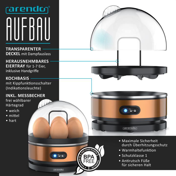 Produktbild Arendo Frühstücks Set, 4-Scheiben Langschlitz Toaster mit Brötchenaufsatz & Eierkocher für 7 Eier, Kupfer