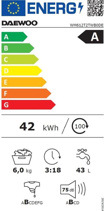 Label énergétique Daewoo WM612T2TWB0 (6 kg, Gauche)