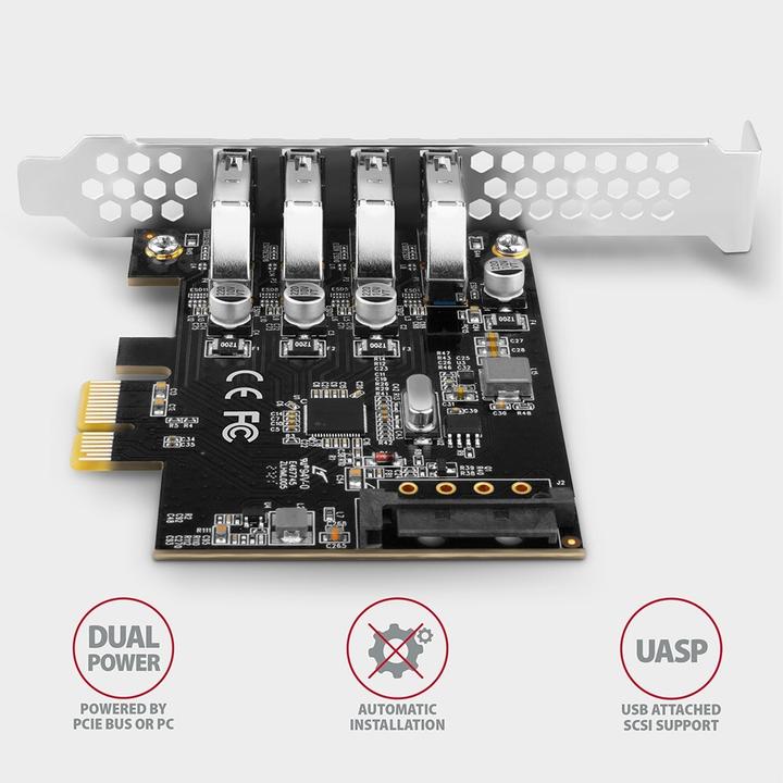 Produktbild Axagon PCEU-43RS PCIe Adapter 4x USB3.0 UASP VIA, 15-pin SATA Stromversorgung