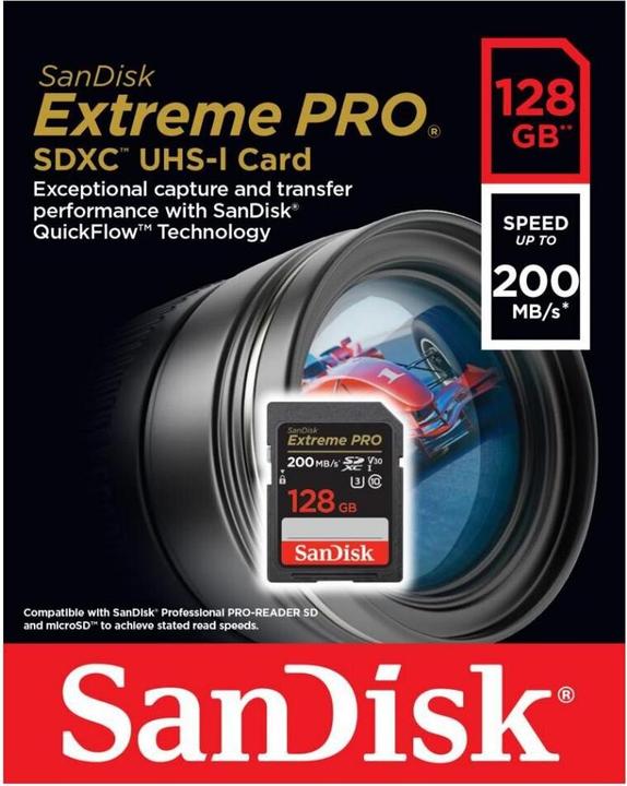Image du produit SanDisk Extreme PRO UHS-I V30 (128 Go, SDXC, U3, UHS-I)