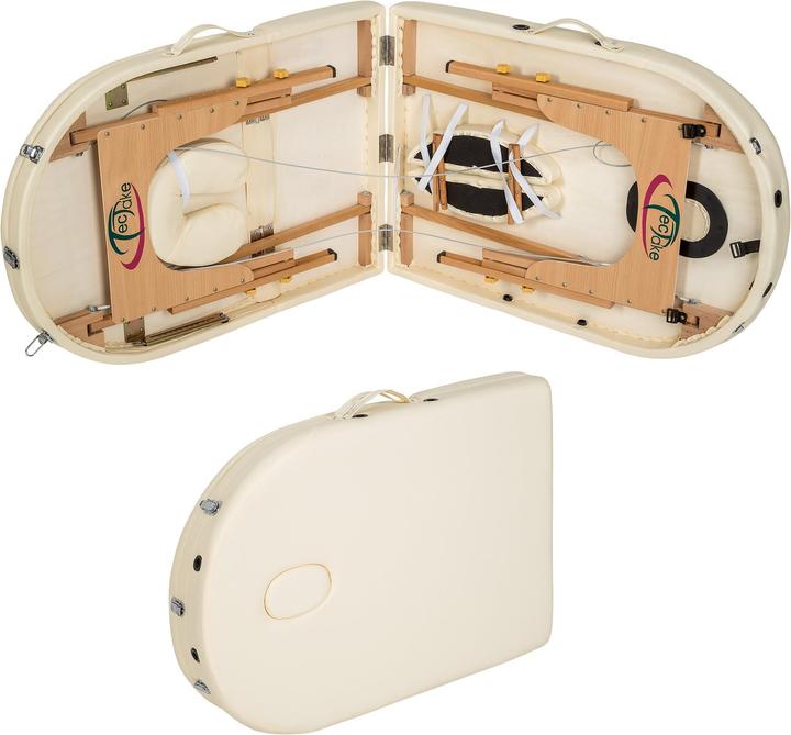 Immagine prodotto tectake Lettino da massaggio ovale a 3 zone con 5 cm di imbottitura, rulli e supporto in legno