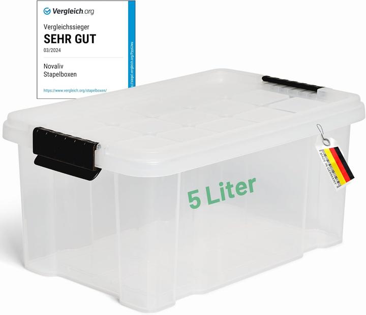 Immagine prodotto Novaliv Aufbewahrungsbox mit Deckel 5L transparente Nestbar stapelbare Plastikbox mit Clipverschluss (5 l)