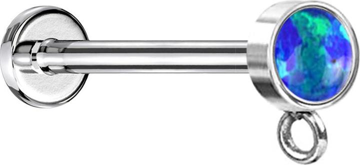 Star Piercing Micro Labret Innengewinde silber mit Zylinder Opal blau Ring für Anhänger (Chirurgenstahl 316L, ohne Messing)