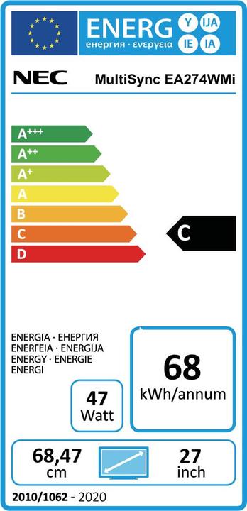 Energielabel NEC Monitor MultiSync EA274WMi LCD-scherm 68,5 cm (27"") zwart (60003493) (2560 x 1440 pixels, 27")