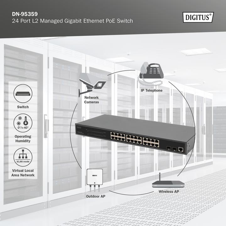 Produktbild Digitus 24 Port L2 Managed Gigabit Ethernet PoE Switch (24 Ports)
