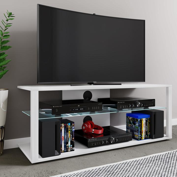 VCM Holz TV Lowboard Fernsehschrank Rack Konsole Möbel Fernsehtisch Fernseh Phono Glas Folas XL (115 x 41 x 45 cm)
