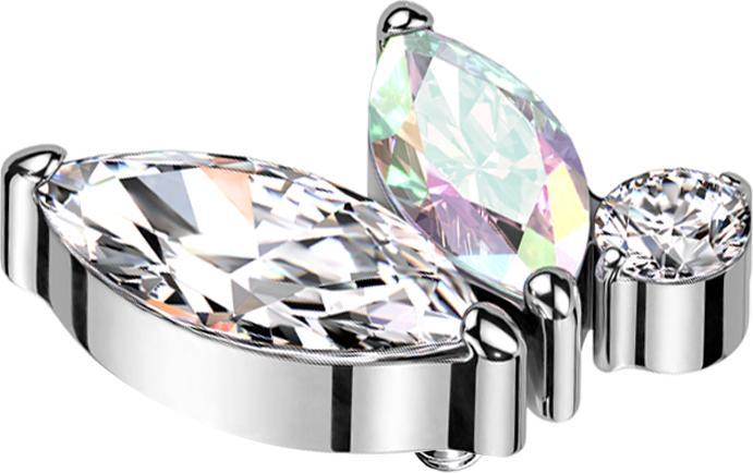 Produktbild Star Piercing Dermal Anchor silber zwei Ovale Kristalle silber und multicolor ein runder Kristall silber (ohne Messing, Titan G23)