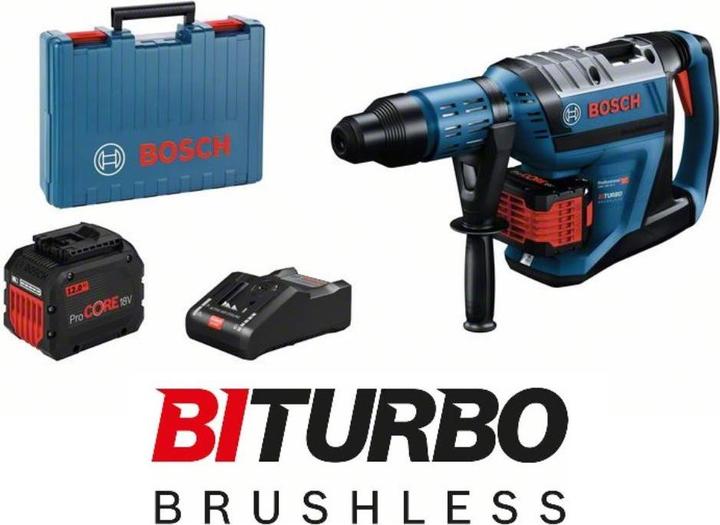 Bosch Professional Akku-Bohrhammer BITURBO mit SDS max GBH 18V-45 C, 2 x Akku ProCORE18V 12.0Ah (Akkubetrieb)