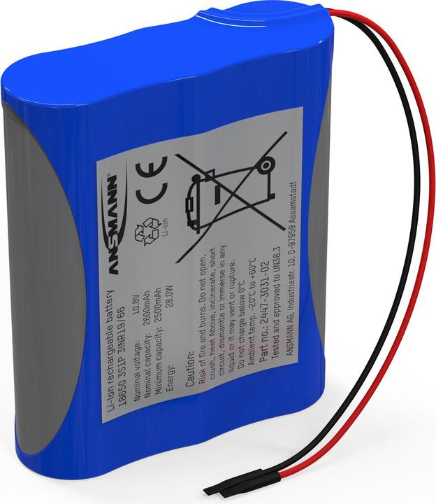Produktbild Ansmann Li-Ion Akkupack 10,8V 2600mAh 3S1P ohne PCB, ohne NTC Schutz, mit Kabel 3INR19/66 (3 Stk., 18650, 2550 mAh)