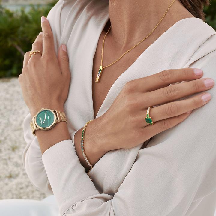 Produktbild Thomas Sabo Ring mit grünen und weissen Steinen gold (56, 925 Silber)