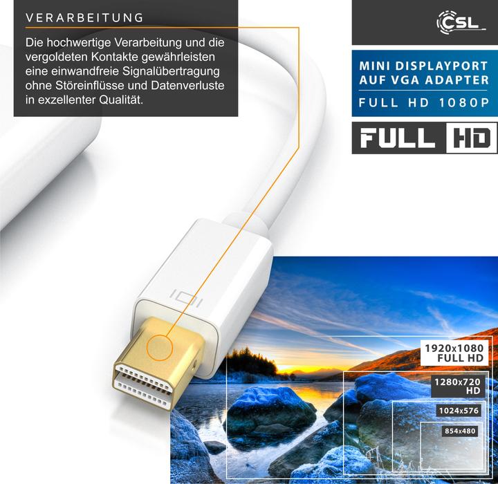 Produktbild CSL Mini DisplayPort zu VGA Video-Adapter, Full HD MiniDP Stecker zu VGA Buchse Adapter Kabel (VGA)
