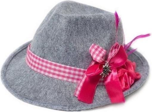 Produktbild PartyChimp Oktoberfest Mütze hellgrau mit pinker Schleife