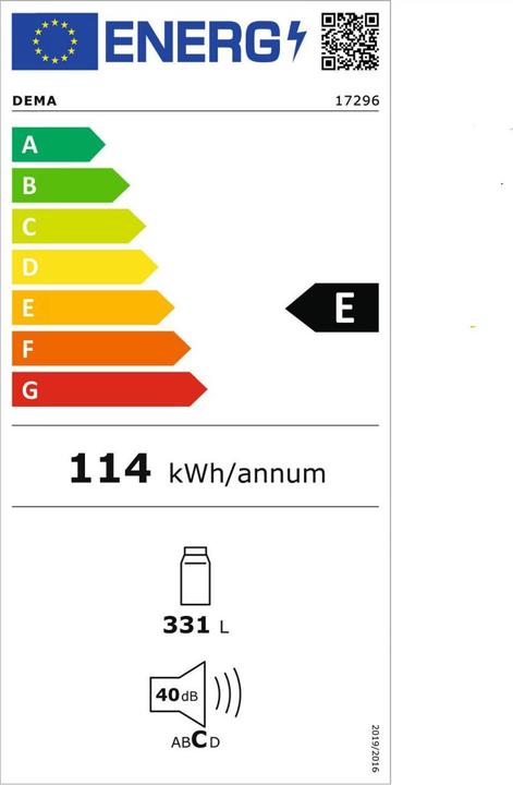Energie-Label Dema Grossraumkühlschrank Kühlschrank Standkühlschrank Edelstahloptik DKS 340 (331 l)