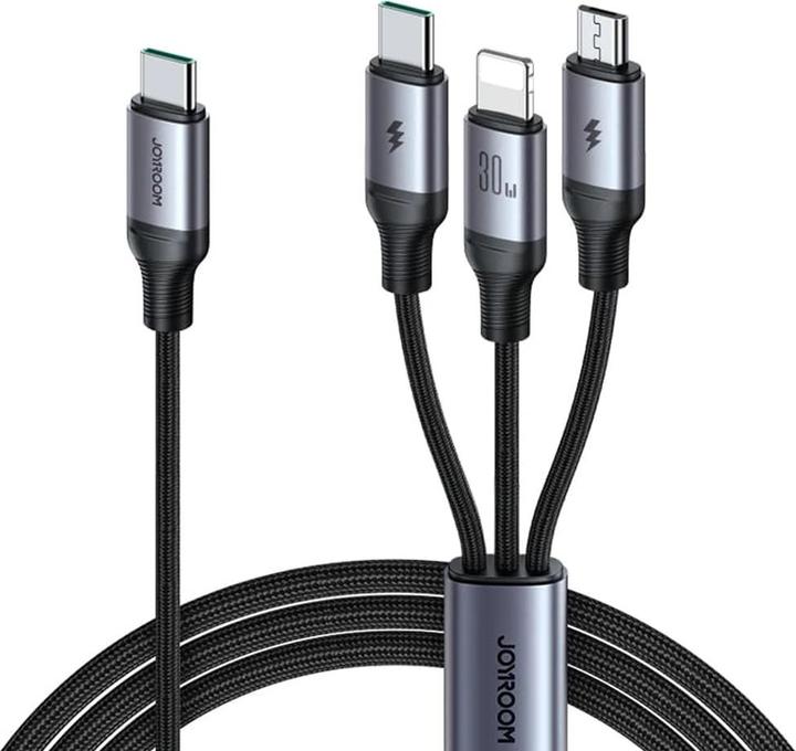 Actual product image Joyroom Cable Speedy USB SA21-1T3, 3 in 1/ 30W/Cable 1.2m (black) (1.20 m)
