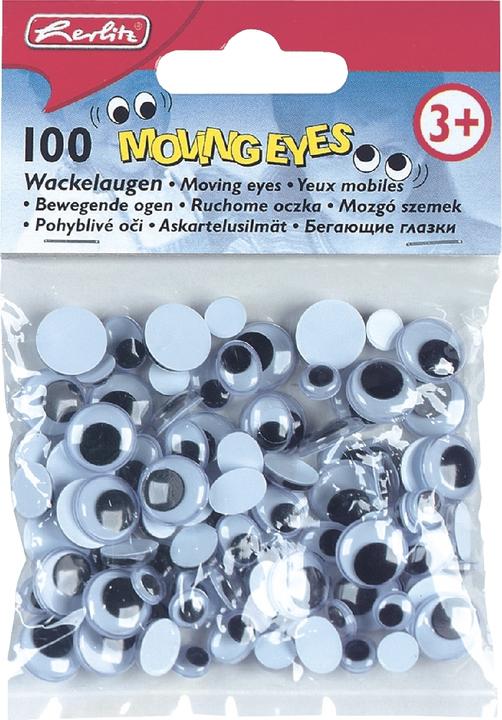 Herlitz Wackelaugen, bewegliche Pupille, sortiert sortiert in den Grössen: 33 x 7 mm rund, 33 x 12 mm rund