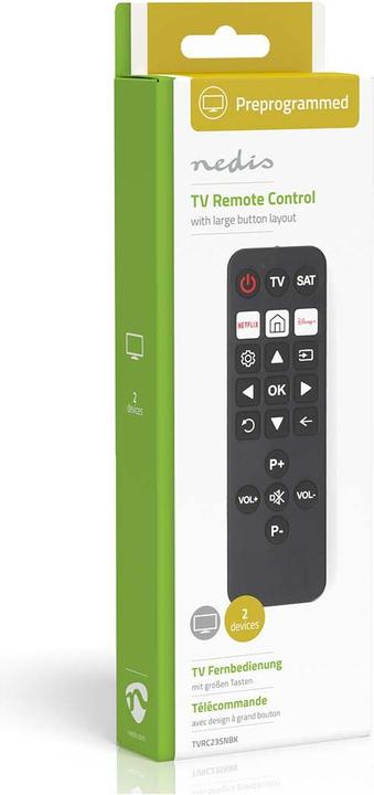 Produktbild Nedis Universal-Fernbedienung - Vorprogrammiert - 2 Geräte - Disney + Button/Netflix Button - Infrar (Universal Fernbedienung, Infrarot)