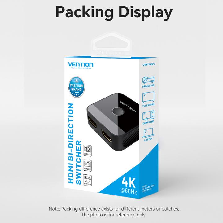 Energy Label Vention 2-Port HDMI Bi-Direction 4K Switcher Black ABS Type