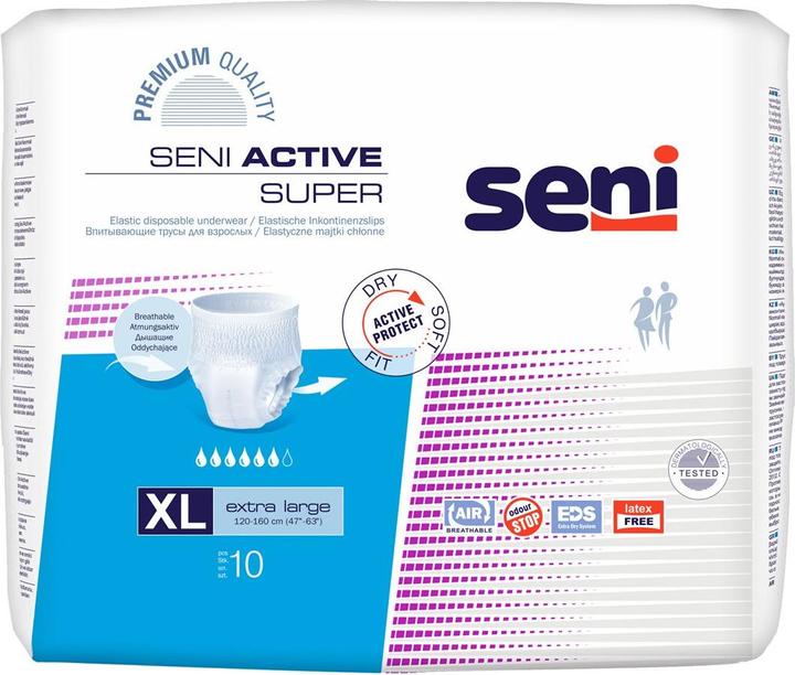 Produktbild Seni Active Super Pants Einweghosen atmungsaktiv Hüftumfang 120-160cm 6 Tropfen (10 x, Large plus)
