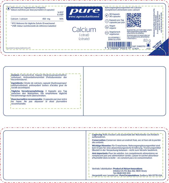 Nährwerte und Zutaten Pure encapsulations Kalzium-Kapsel (90 Stück, Kapseln, 110 g)