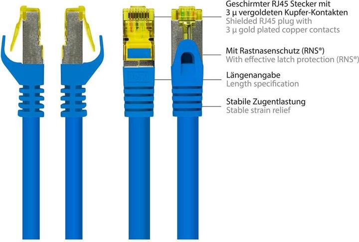 Image du produit Good Connections Câble patch RJ45 avec câble brut Cat.7 et protection de nez de verrouillage (RNS®), S/FTP, PiMF (S/FTP, CAT7, 25 m)