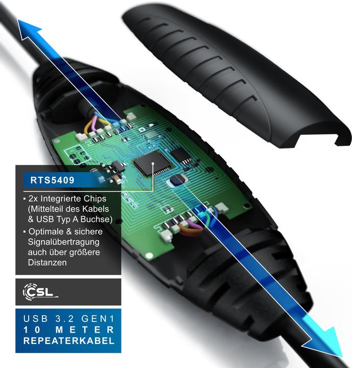 Produktbild CSL USB 3.2 Gen 1 Repeaterkabel, Verlängerungskabel aktiv, Repeater Verlängerung, Verstärker Kabel (10 m, USB 3.2 Gen 1)