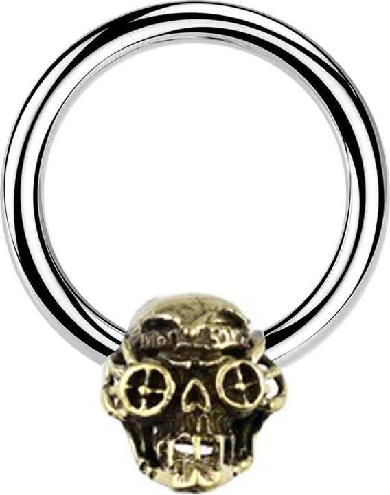 Star Piercing Closure Ring silber Totenkopf Steampunk vergoldet (Messing, Chirurgenstahl 316L)