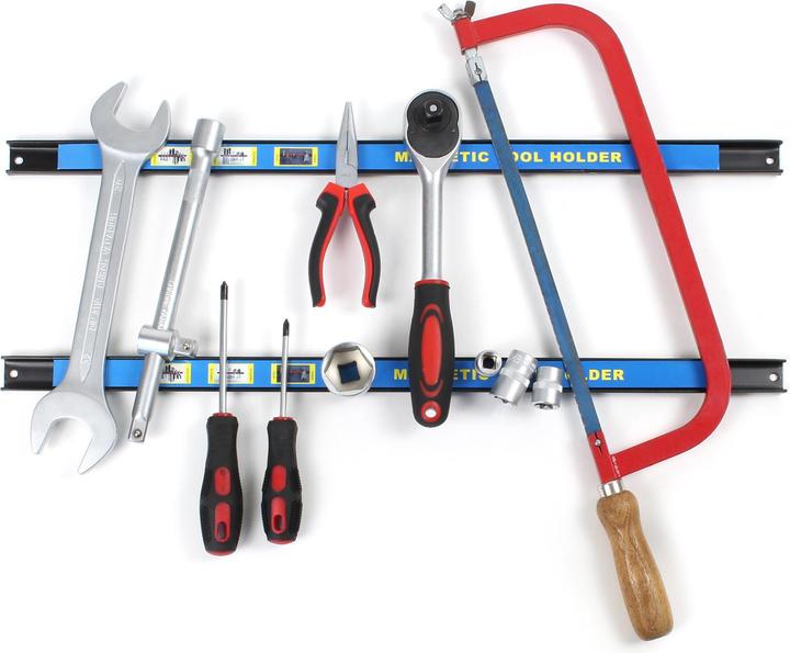 Image du produit Wiltec Kit Barres Porte-outils 8x61cm Barres magnétiques Acier Rangement accessoires Atelier Montage mural