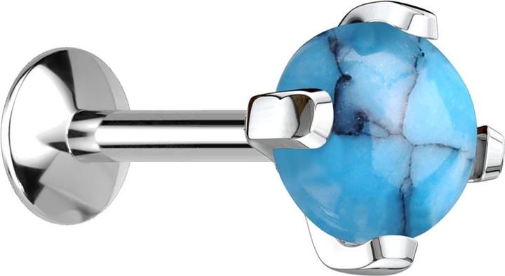Image du produit Star Piercing Micro UFO Labret Filetage intérieur argent turquoise pierre (Minéral, sans laiton, Acier chirurgical 316L)